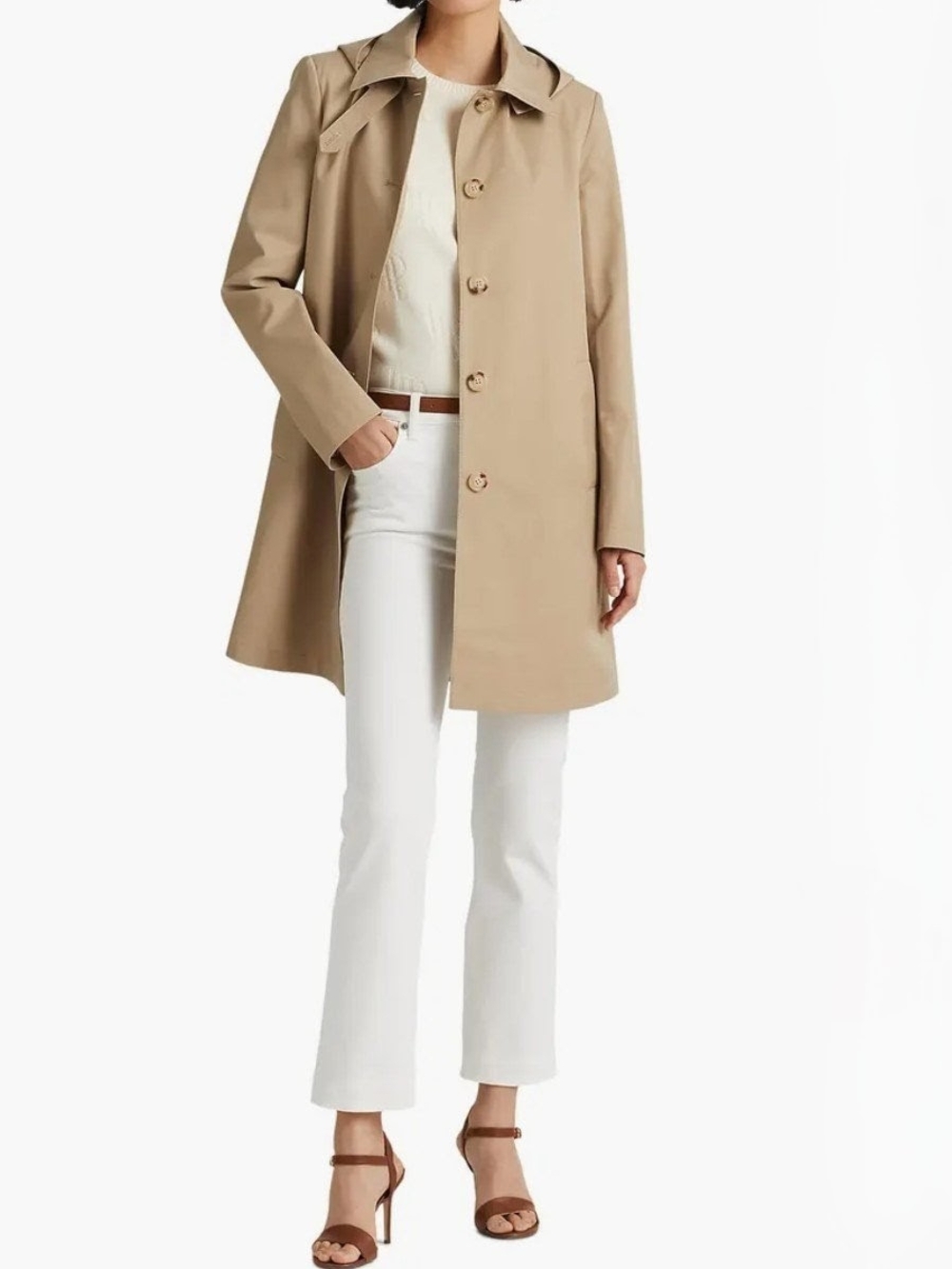 Lauren Ralph Lauren Balmacaan Hooded Raincoat  Sz XXL Birch Tan